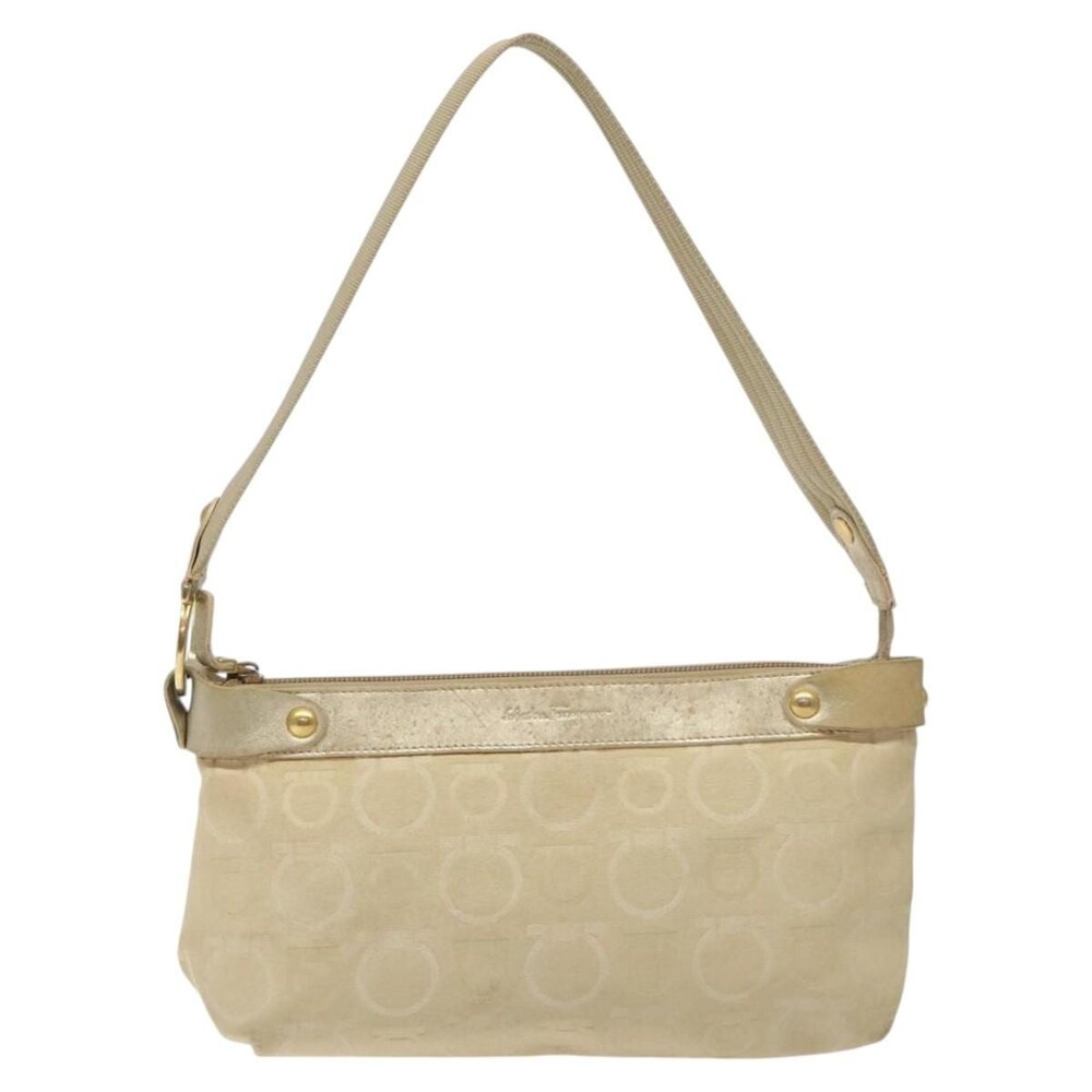 Salvatore Ferragamo Canvas Gancini Shoulder Bag Beige